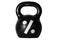 Black cast-iron kettlebell with white percent sign