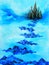 Black castle in blue sky watercolor painting illustration design hand drawing