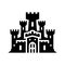 Black castle icon. Kingdom tower fantasy gothic architecture building silhouette. Medieval fortress palace. Royal old