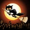 Black Cat Cartoon on Witch Broom