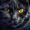 Black cat detailed shine beautiful eyes dangerous, Generative AI