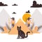 Black cat and elements of ancient Egypt culture vector illustration, Egyptian god Anubis with head of jackal animal