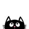 Black cat face head silhouette looking up. Cute cartoon character. Kawaii animal. Baby card. Pet collection. Flat design style.