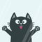 Black cat face head, tongue paw print silhouette licks window glass. Adopt me. Cute cartoon character. Help animal Pet adoption Fl