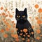 a black cat in a field of flowers - naive painting - generative AI