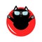 Black cat floating on red air pool water circle. Sunglasses. Lifebuoy. Hello Summer. Cute cartoon relaxing character icon. Water w