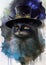 Black cat in hat, fairytail cat illustration AI generated, fantasy story picture
