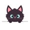 Black cat head face silhouette icon. Cute cartoon funny baby character. Kawaii doodle animal. Kitten paws Pet collection. Sticker