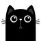 Black cat head face silhouette icon. Cute cartoon funny baby character. Kitten with big eyes. Funny kawaii animal. Pet collection