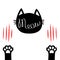 Black cat head. Meow lettering contour text. Two paw print leg foot. Bloody claws scratching animal Cute cartoon character