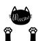 Black cat head. Meow lettering contour text. Two paw print leg foot. Cute cartoon character silhouette. Kawaii animal. Baby pet co