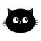 Black cat head round face icon. Cute cartoon character. Kitty Whisker Baby pet collection. Funny kitten. White background. Isolate
