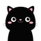 Black cat head silhouette. Cute cartoon baby character. Smiling face. Pink nose, ears, cheeks. Kawaii pet animal. Funny kitten.