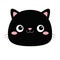 Black cat head silhouette icon. Cute cartoon baby character. Smiling face. Pink nose, ears, cheeks. Kawaii pet animal. Funny