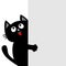 Black cat holding big empty signboard. Looking up. Cute cartoon funny kitten kitty hiding behind paper wall. Flat design. Typograp