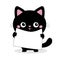 Black cat holding placard blank sign paper with paws. Web banner template. Kitten with big eyes. Kawaii pet animal. Cute cartoon