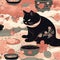 black cat in japanese lofi style by Ai generated