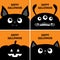 Black cat kitten head face, bat, monster, pumpkin set. Happy Halloween. Bones text font. Bone letter type. Cute cartoon pet