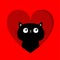 Black cat kitten kitty in red heart window. Happy Valentines Day. Cute cartoon kawaii funny animal baby character. Love greeting