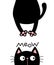 Black cat looking up. Meow. Funny face head silhouette. Hanging fat body paw print, tail. Kawaii animal. Baby card. Notebook cover