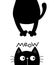 Black cat looking up. Meow. Funny face head silhouette. Kawaii animal. Hanging fat body paw, tail. Baby card. Notebook cover. Cute