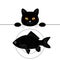 The black cat looks on the table and wants to steal the fish. Funny cartoon character. Print for a T-shirt. Vector illustration