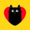 Black cat peeks out of a red heart hole. Happy Valentines day. Kitten in heart. Kitty kitten silhouette. Cute cartoon kawaii funny