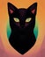 Black cat portrait simple flat illustration. Black cat peeking out of hole. AI-generated