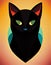 Black cat portrait simple flat illustration. Black cat peeking out of hole. Digital illustration based on render by
