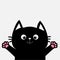 Black cat ready for a hugging. Open hand paw print. Kitty reaching for a hug. Funny Kawaii animal. Baby card. Cute cartoon charact