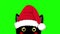 Black Cat with Santa Hat Sneaking. Greeting Card Christmas Day.