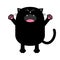 Black cat silhouette screaming crying. Cute cartoon character. Kawaii animal. Baby card. Pet collection. Flat design style. White