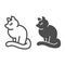 Black cat, sitting, halloween, kitty line and solid icon, halloween concept, disgruntled cat vector sign on white