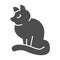 Black cat, sitting, halloween, kitty solid icon, halloween concept, disgruntled cat vector sign on white background