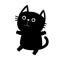 Black cat sitting icon. Cute funny cartoon smiling character. Kawaii animal. Big tail, whisker, eyes. Happy emotion. Kitty kitten