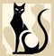 Black Cat Sketch in Retro Glamour (AI Generated