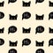 Black Cat Sneaking on Beige Ivory Background. Vector Illustration.