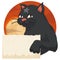 Black Cat with Star in its Fur Holding a Scroll, Vector Illustration