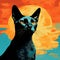 Black Cat At Sunrise: Pop Art Illustration Inspired By Picasso