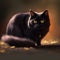 Black cat with yellow eyes and collar on orange background created using generative ai technology