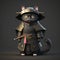 A black cat with yellow eyes in a Japanese samurai costume with a katana sword, generative AI, generative artificial intelligence