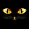 Black Cat with Yellow Golden Eyes, Nose and White Whisker. Halloween Day. Vector Illustration. on white Background
