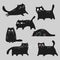 Black cats different poses and emotions set. Disappointed, angry, sleeping, relaxing, happy and cheerful cats. Pets animals collec