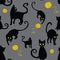 Black cats silhouettes seamless pattern.