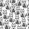 Black Cats on white background seamless vector pattern. Animal kids design with cute monochrome Kittens. Creative