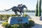 Black Caviar bronze statue on the banks of Lake Nagambie.