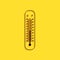 Black Celsius and fahrenheit meteorology thermometers measuring icon isolated on yellow background. Thermometer