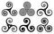 Black celtic triskels vector set. Irish, breton and scottish traditonal symbols, triple spirals isolated on white