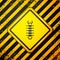 Black Centipede insect icon isolated on yellow background. Warning sign. Vector