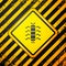 Black Centipede insect icon isolated on yellow background. Warning sign. Vector